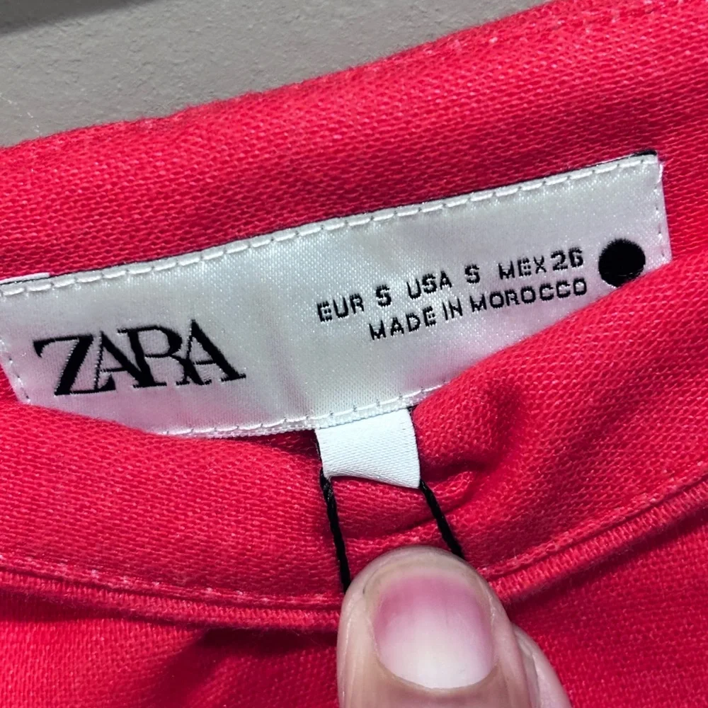 Zara Floral Pencil Skirt Red White Print Midi Linen Blend NWT Size S - Picture 5 of 6